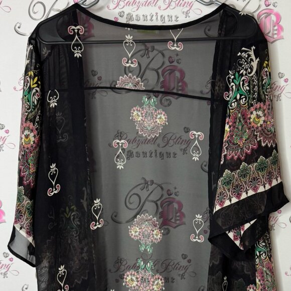 Olive tree cardigan paisley boho tassle hem flowers Black Floral Fringe Kimono - Picture 6 of 8